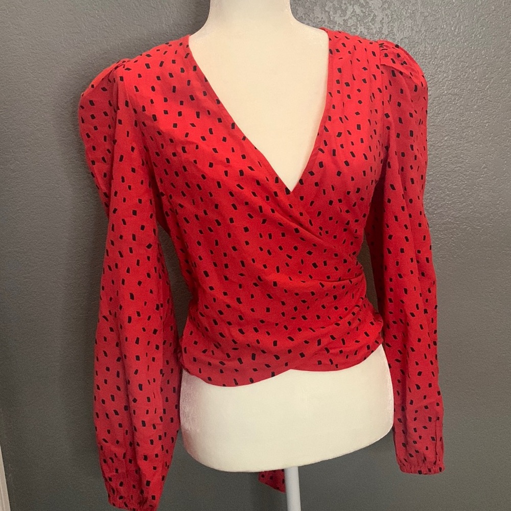 Billabong Crop, Wrap, Long Sleeve Red Blouse